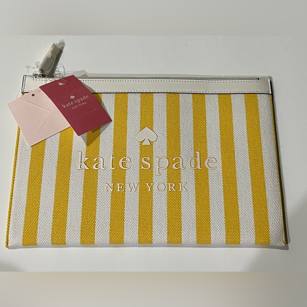 Kate Spade Yellow & White Stripe Large Zipper Pouch